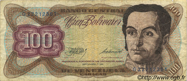 100 Bolivares VENEZUELA  1981 P.055g TB