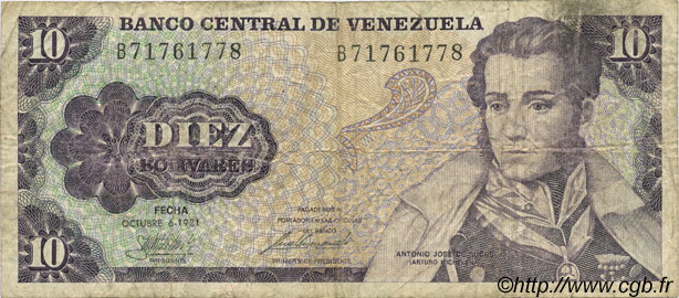 10 Bolivares VENEZUELA  1981 P.060a TB