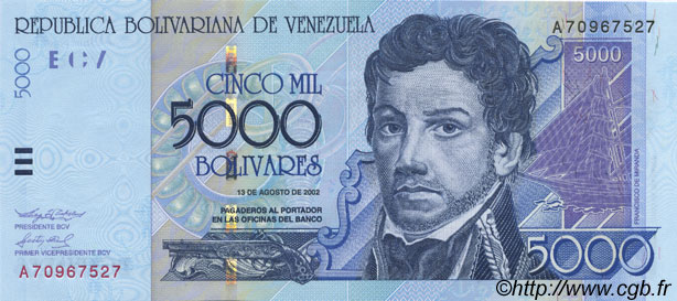 5000 Bolivares VENEZUELA  2002 P.084b NEUF