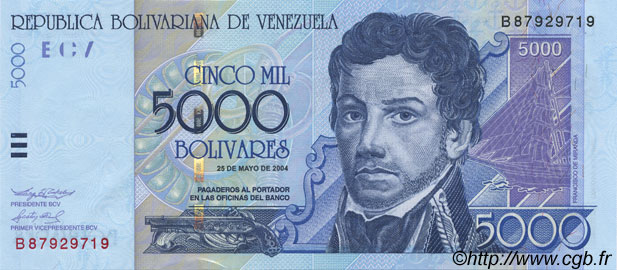 5000 Bolivares VENEZUELA  2004 P.084c SPL