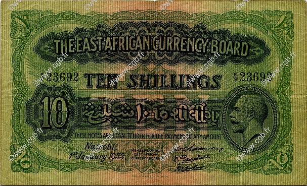 10 Shillings AFRIQUE DE L EST  1933 P.21 TTB