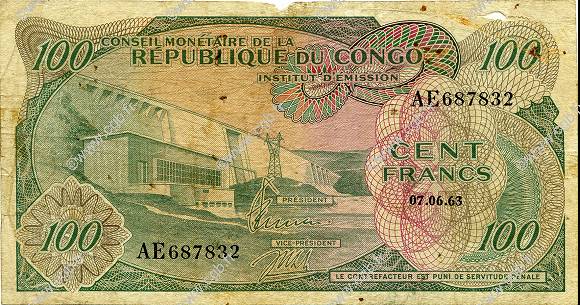 100 Francs RÉPUBLIQUE DÉMOCRATIQUE DU CONGO  1963 P.001a TB