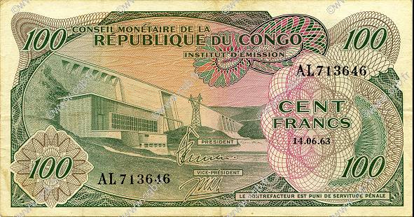 100 Francs RÉPUBLIQUE DÉMOCRATIQUE DU CONGO  1963 P.001a SUP