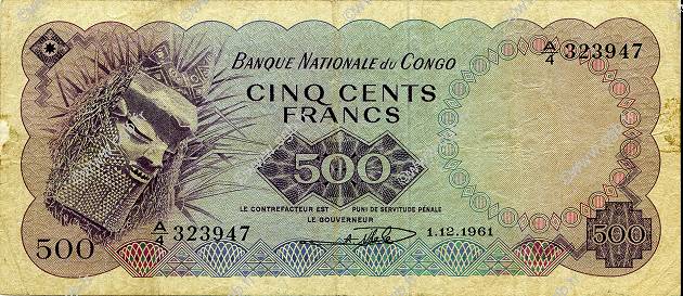 500 Francs RÉPUBLIQUE DÉMOCRATIQUE DU CONGO  1961 P.007a TB+