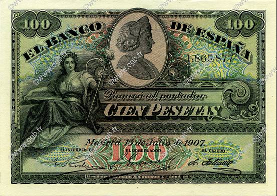 100 Pesetas ESPAGNE  1907 P.064a SPL