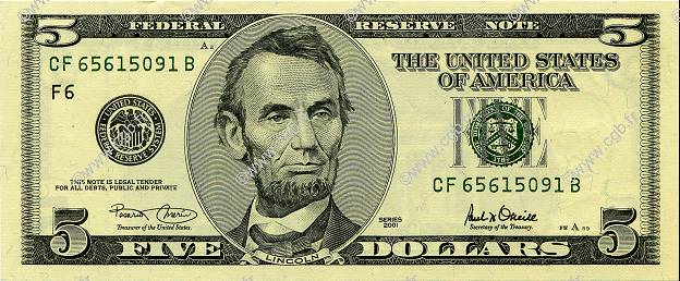 5 Dollars ÉTATS-UNIS D AMÉRIQUE  2001 P.510 pr.NEUF