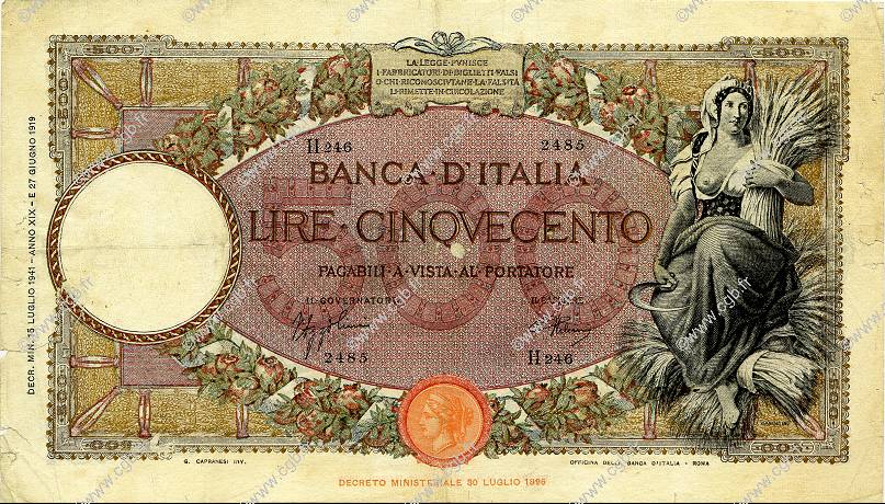 500 Lire ITALIE  1941 P.051d TB+
