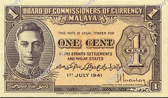 1 Cent MALAYA  1941 P.06 NEUF