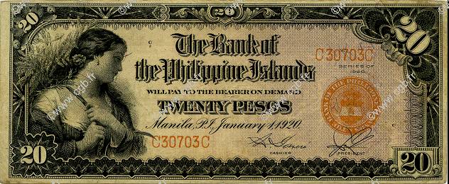 20 Pesos PHILIPPINES  1920 P.015 SUP