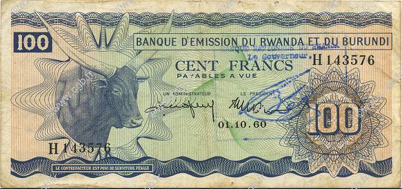 100 Francs RWANDA  1962 P.03b TTB