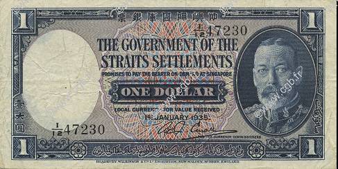 1 Dollar MALAISIE - ÉTABLISSEMENTS DES DÉTROITS 1935 P.16b pr.TTB