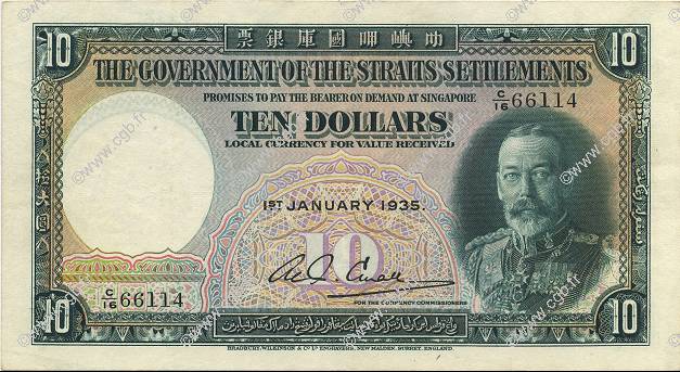 10 Dollars MALAISIE - ÉTABLISSEMENTS DES DÉTROITS  1935 P.18b SUP