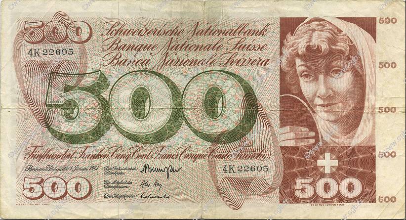 500 Francs SUISSE  1967 P.51e TB