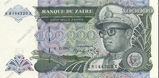 100000 Zaïres ZAÏRE  1992 P.41a NEUF