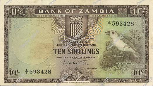 10 Shillings ZAMBIE  1964 P.01a TTB