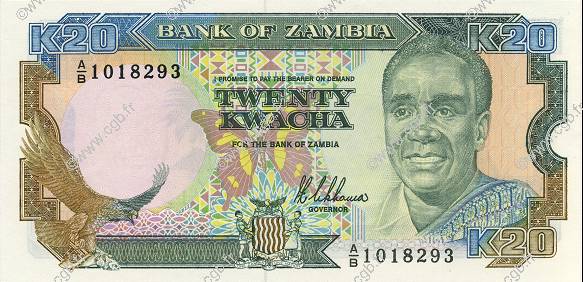 20 Kwacha ZAMBIE  1989 P.32a NEUF