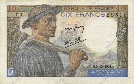 10 Francs MINEUR FRANCE  1941 F.08.02 TTB