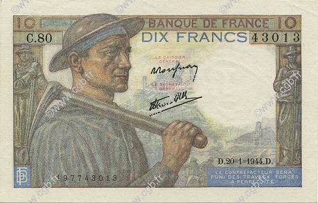10 Francs MINEUR FRANCE  1944 F.08.11 pr.SPL