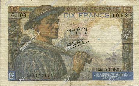 10 Francs MINEUR FRANCE  1945 F.08.14 TB+
