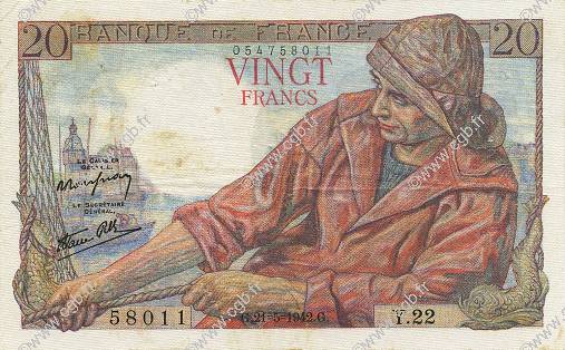 20 Francs PÊCHEUR FRANCE  1942 F.13.02 TTB+