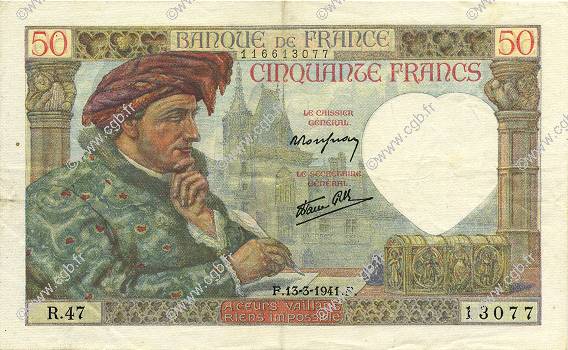 50 Francs JACQUES CŒUR FRANCE  1941 F.19.07 SUP