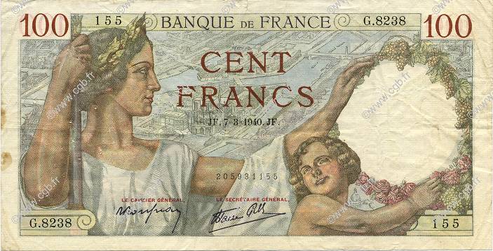 100 Francs SULLY FRANCE  1940 F.26.24 pr.TTB