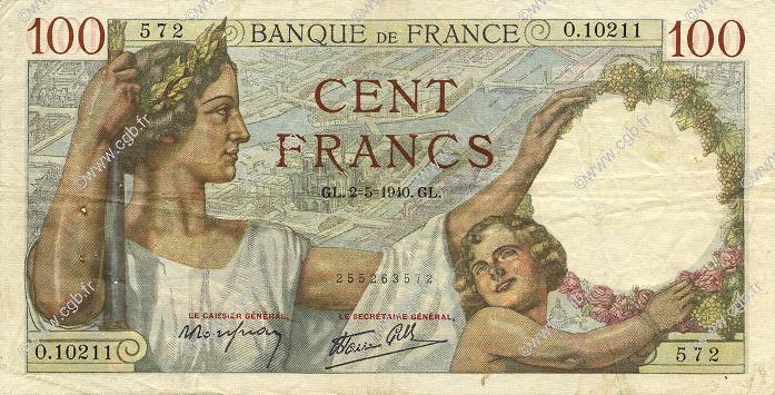 100 Francs SULLY FRANCE  1940 F.26.28 pr.TTB