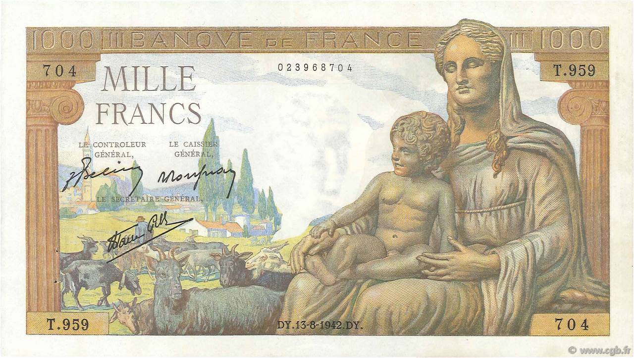 1000 Francs DÉESSE DÉMÉTER FRANCE  1942 F.40.04 SUP