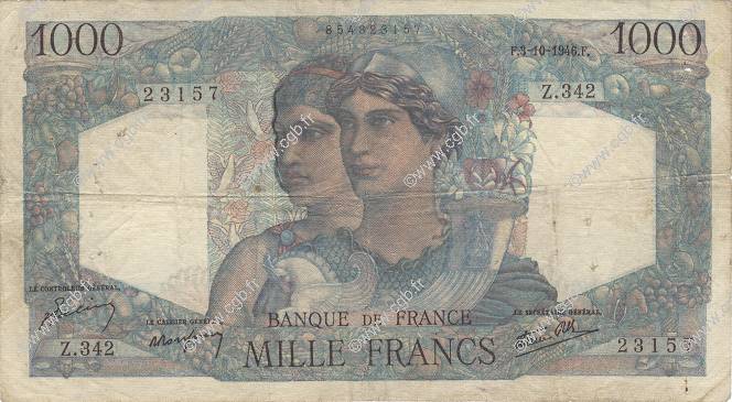 1000 Francs MINERVE ET HERCULE FRANCE  1946 F.41.17 TB