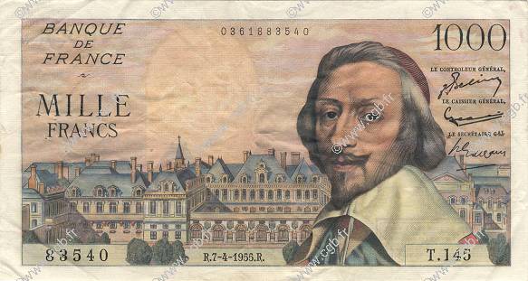 1000 Francs RICHELIEU FRANCE  1955 F.42.12 TTB