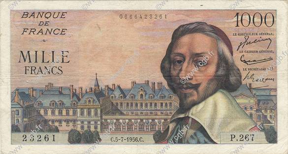 1000 Francs RICHELIEU FRANCE  1956 F.42.21 TB+