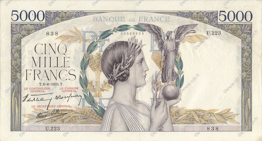 5000 Francs VICTOIRE Impression à plat FRANCE  1939 F.46.07 TTB