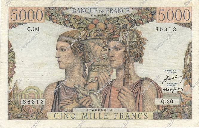 5000 Francs TERRE ET MER FRANCE  1949 F.48.02 TB+