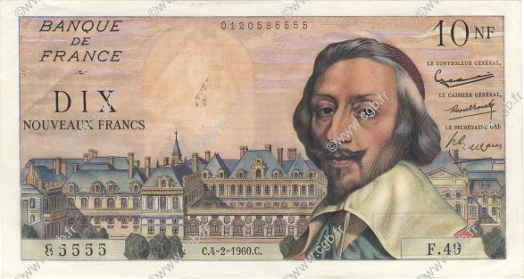 10 Nouveaux Francs RICHELIEU FRANCE  1960 F.57.05 pr.SPL