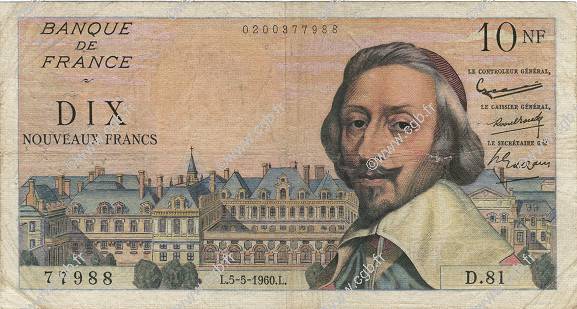 10 Nouveaux Francs RICHELIEU FRANCE  1960 F.57.07 pr.TB