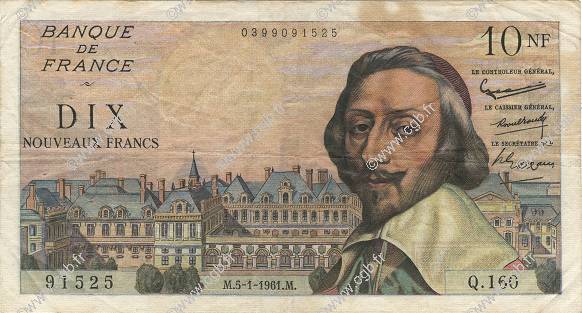 10 Nouveaux Francs RICHELIEU FRANCE  1961 F.57.13 TTB