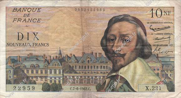 10 Nouveaux Francs RICHELIEU FRANCE  1962 F.57.19 TB
