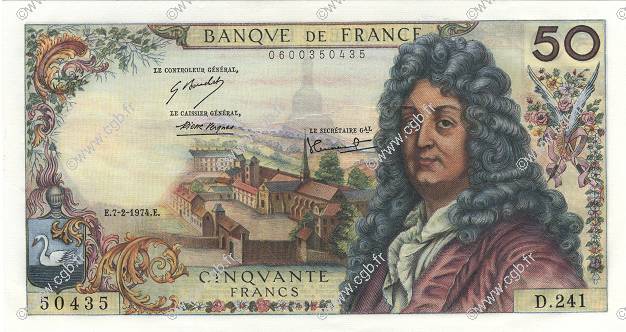 50 Francs RACINE FRANCE  1974 F.64.26 pr.NEUF