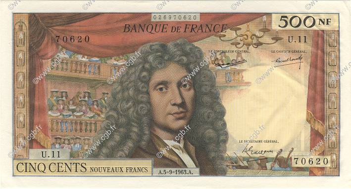 500 Nouveaux Francs MOLIÈRE FRANCE  1963 F.60.05 pr.SPL