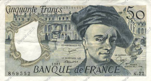 50 Francs QUENTIN DE LA TOUR FRANCE  1981 F.67.07 pr.SUP