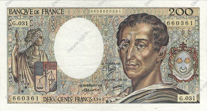 200 Francs MONTESQUIEU FRANCE  1985 F.70.05 TB à TTB