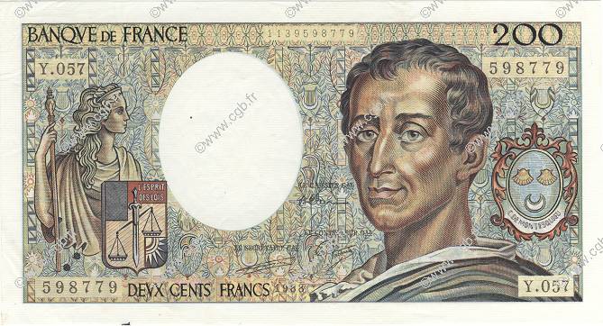 200 Francs MONTESQUIEU Fauté FRANCE  1988 F.70.08 SPL+