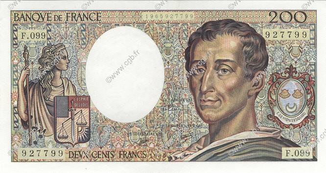 200 Francs MONTESQUIEU FRANCE  1990 F.70.10b SPL+