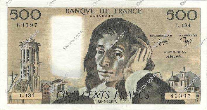 500 Francs PASCAL FRANCE  1983 F.71.28 SPL+