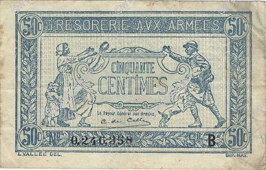 50 Centimes TRÉSORERIE AUX ARMÉES 1917 FRANCE  1917 VF.01.02 TTB