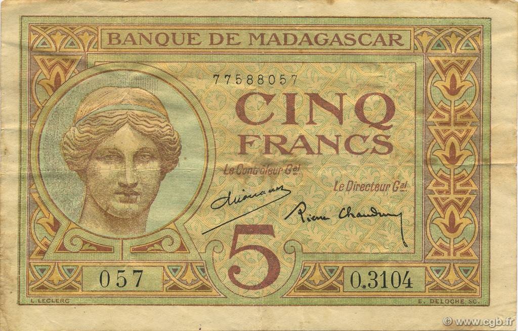 5 Francs MADAGASKAR  1937 P.035 SS