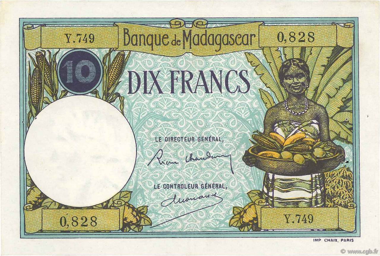 10 Francs MADAGASCAR  1937 P.036 XF