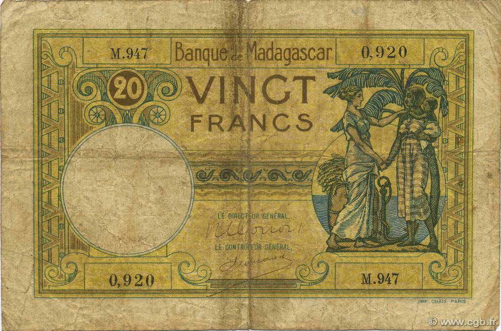 20 Francs MADAGASCAR  1948 P.037 B à TB