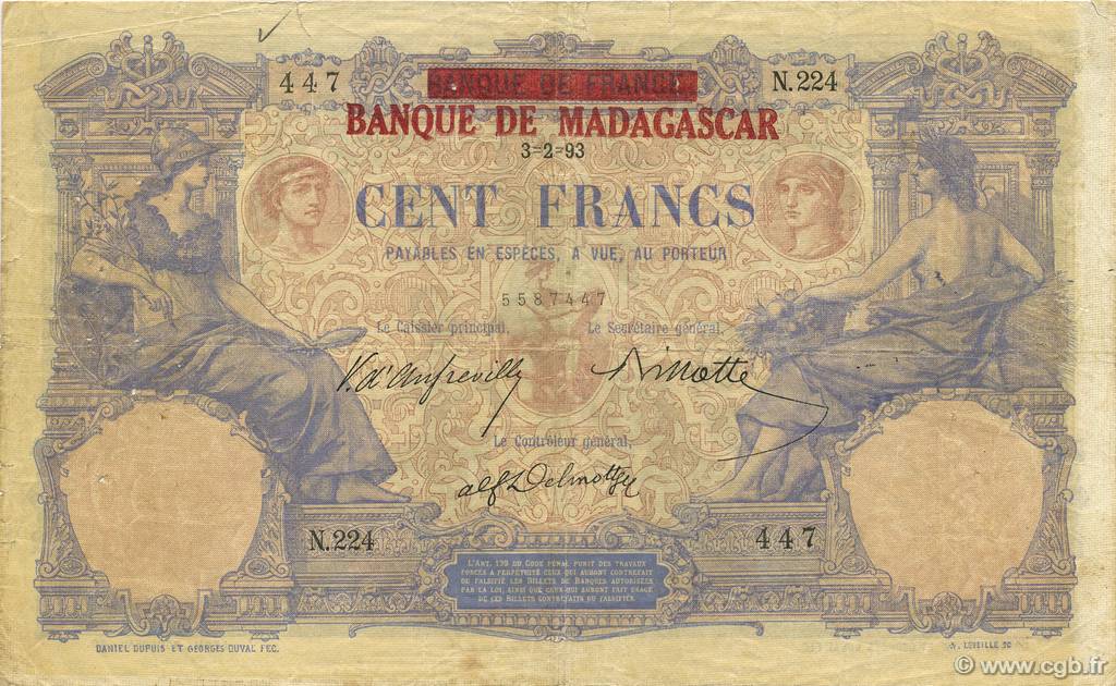 100 Francs Non émis MADAGASCAR  1893 P.034 TB