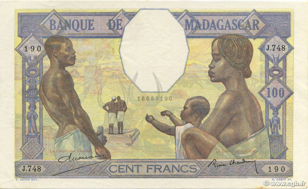 100 Francs MADAGASCAR  1937 P.040 SUP+